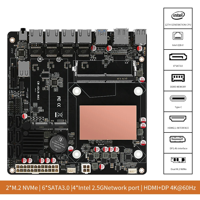 Nas Motherboard N100 6 Sata - Motherboard NAS N100/N150 6 Bay, 4x
